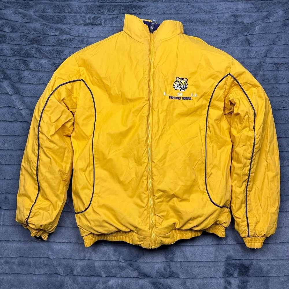 LSU Fighting‎ Tigers Reversible Puffer Jacket Mens Yellow Purple Full Zip Coat L